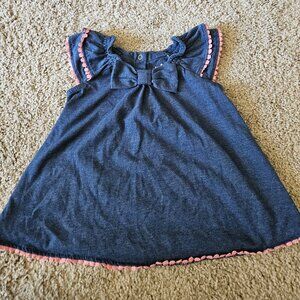 Kate Spade Designer Dress, 6mo, short sleeve, bow accent, color: denim/pink trim